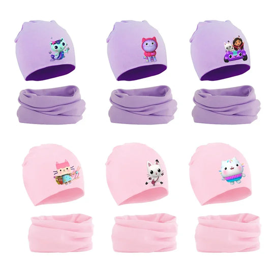 Lot de 2 bonnets tricotés et echarpes Gabby maison magique pour les bébés et nouveau-né, ensemble printemps, automne et hiver